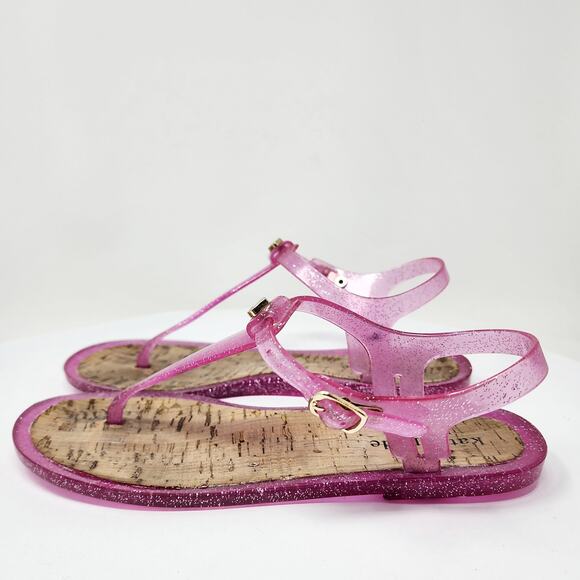 Kate Spade Yari Jelly Sandal Women 7 Pink Rubber Ankle Strap Gold Spade Logo - Picture 4 of 9